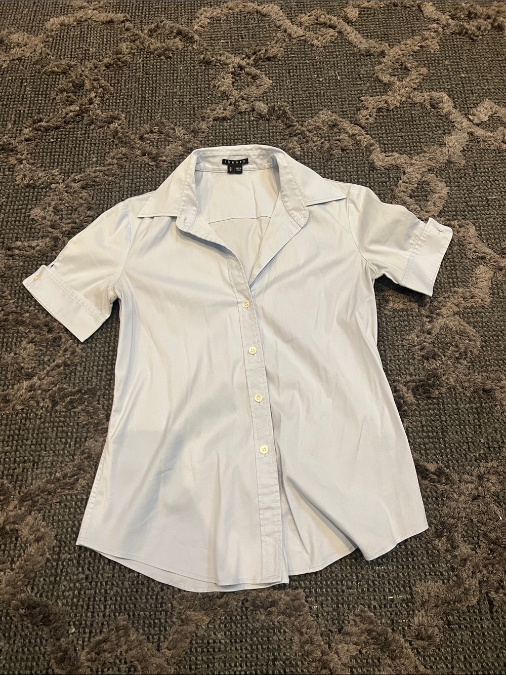 Theory Light Blue Short Sleeve Button-Front Shirt